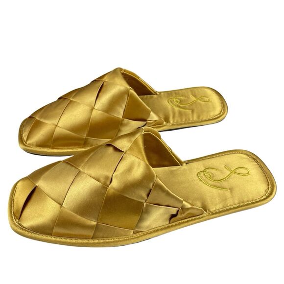 Sam Edelman Women's Rhys Satin Woven Slippers 6M Gold Yellow Slip On House Shoes - Picture 4 of 12
